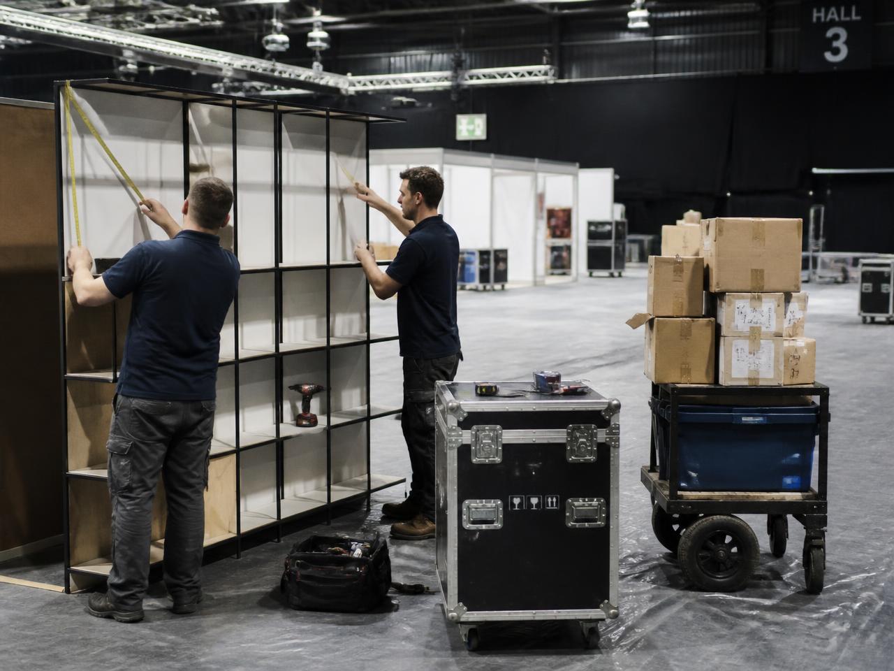 Exhibition stand being built and dressed